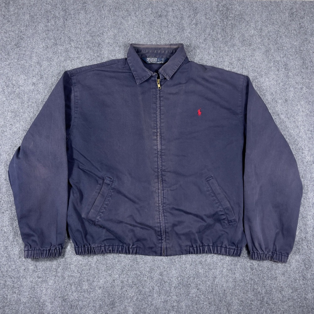 Vtg Polo Ralph Lauren Harrington Jacket Mens L Navy Blue Cotton Zip Up Pony Logo